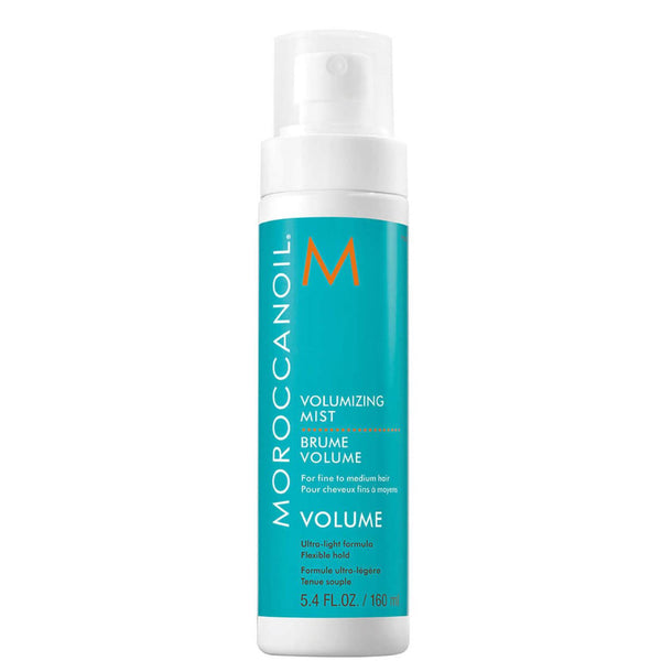 Moroccanoil volumizing mist bottle on a white background