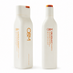 Two white bottles with orange text on a white background