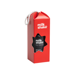 A red Milk Shake Icy Blond shampoo box with a white hanging loop and a black star-shaped label on the front, shown on a plain white background.