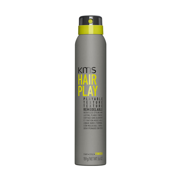KMS Hair Play hair spray bottle on a white background