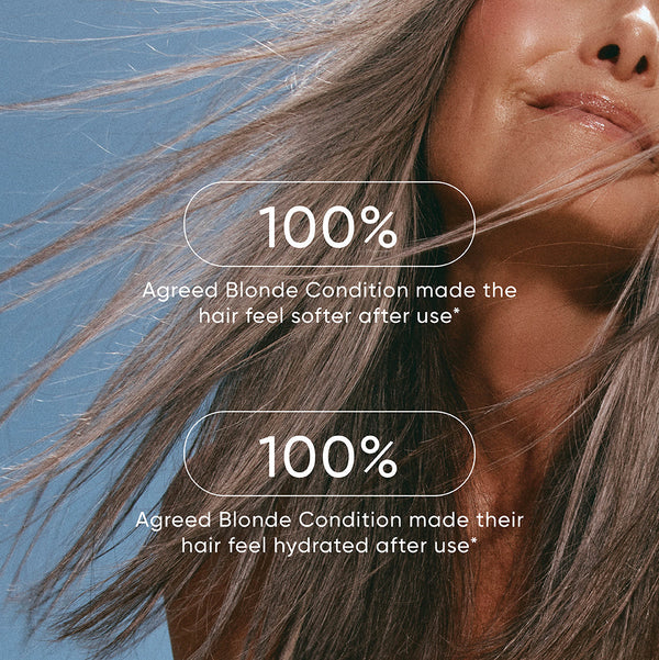 Woman with flowing hair against a blue background, featuring text about hair conditioners.