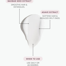 Hair product with baobab seed extract and agave extract labeled on a white background