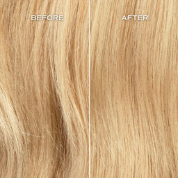 Comparison of blonde hair strands labeled 'Before' and 'After'.