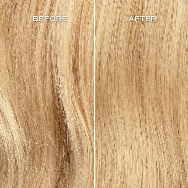 Comparison of blonde hair strands labeled 'Before' and 'After'.